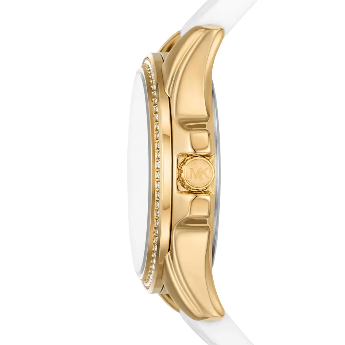 Michael Kors Mini Pilot 36mm Chronograph White Dial Yellow Gold-Tone Steel Silicone Ladies Quartz Watch MK7372