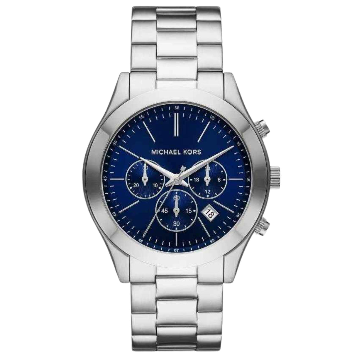 Michael Kors Slim Runway 44mm Chronograph Blue Dial Steel Mens Quartz Watch MK8917