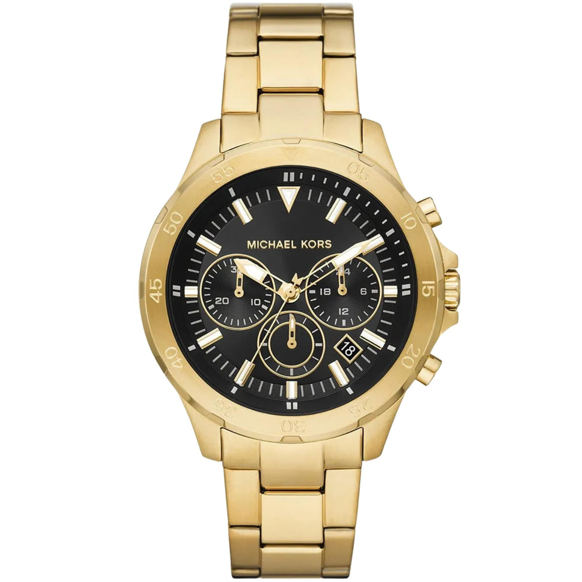 Michael Kors Grayson 43mm Chronograph Black Dial Yellow Gold-Tone Steel Mens Quartz Watch MK9108