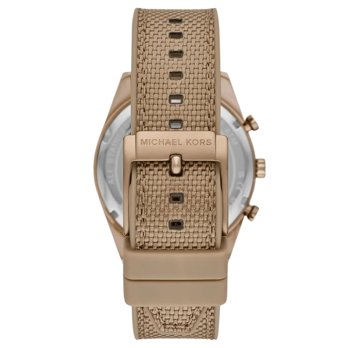Michael Kors Warren 42mm Chronograph Beige Gold Dial Nylon Mens Quartz Watch MK9145