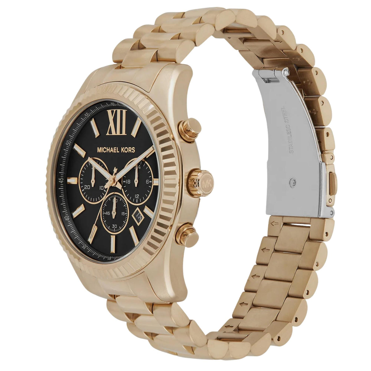 Michael Kors Lexington 44mm Chronograph Black Dial Yellow Gold-Tone Steel Mens Quartz Watch MK9155