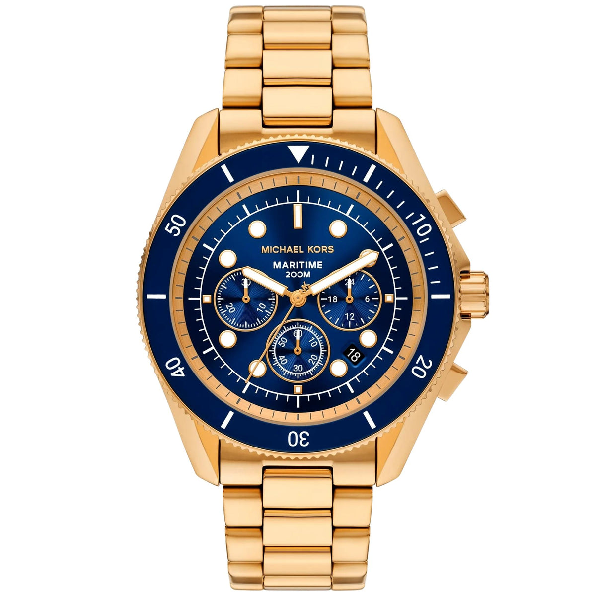 Michael Kors Maritime 45mm Chronograph Blue Dial Yellow Gold-Tone Steel Mens Quartz Watch MK9202