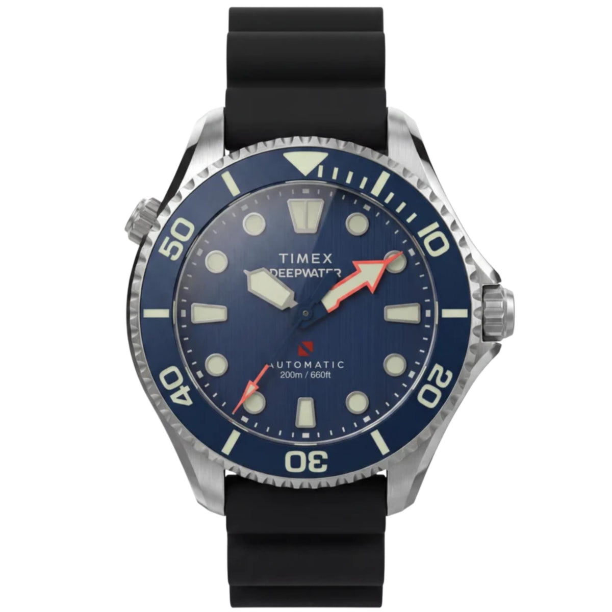 Timex Deepwater Meridian 44mm Blue Dial Rubber Mens Automatic Watch TW3A01700