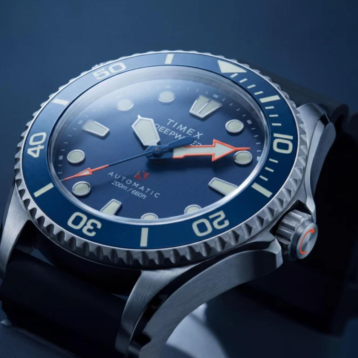 Timex Deepwater Meridian 44mm Blue Dial Rubber Mens Automatic Watch TW3A01700