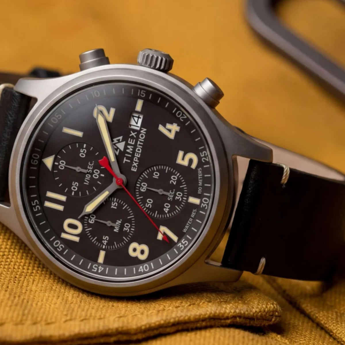 Timex Expedition Sierra 43mm Chronograph Black Dial Leather Mens Quartz Watch TW2Y89200
