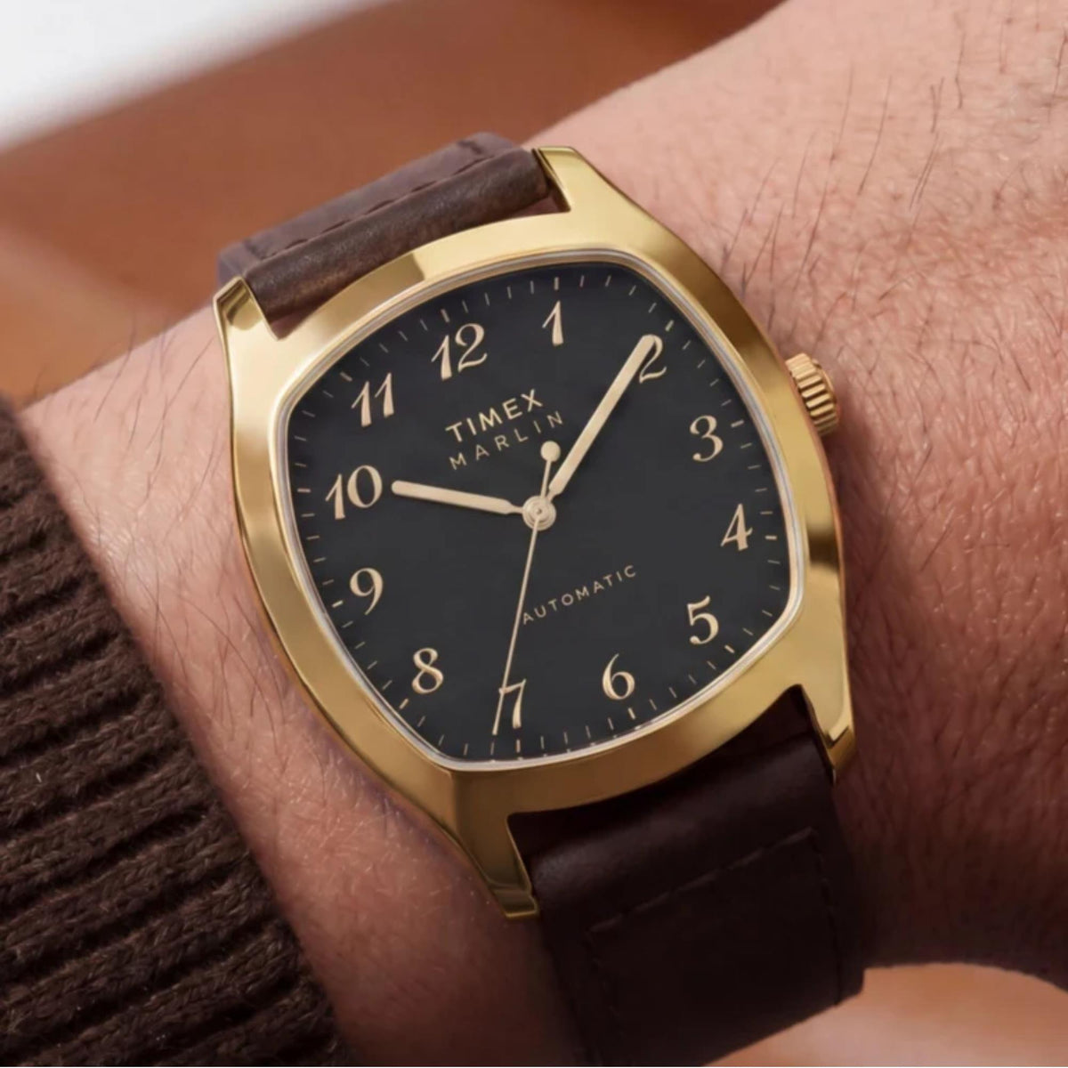 Timex Marlin Chatham 36mm Black Dial Yellow Gold-Tone Steel Leather Mens Automatic Watch TW2Y84500