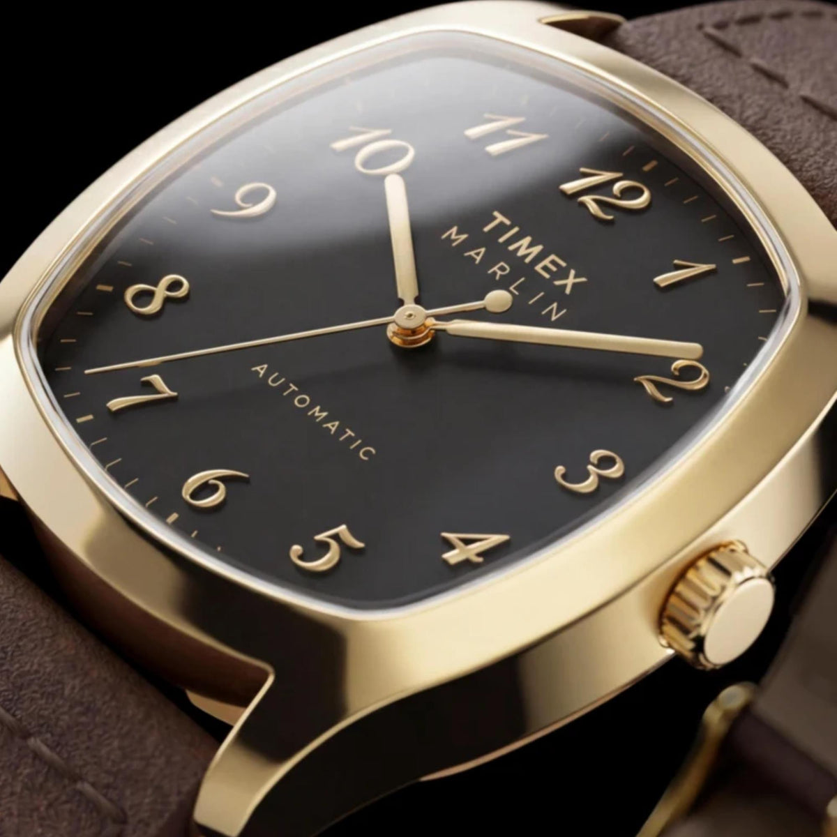 Timex Marlin Chatham 36mm Black Dial Yellow Gold-Tone Steel Leather Mens Automatic Watch TW2Y84500