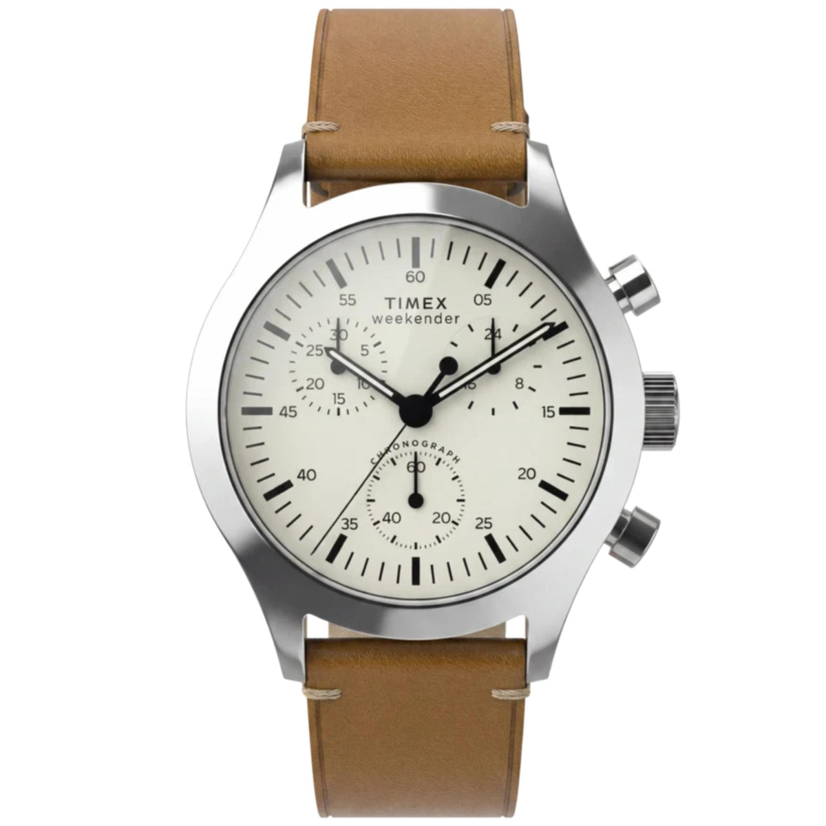 Timex Weekender New England 40mm Chronograph Cream Dial Leather Mens Quartz Watch TW2Y85000