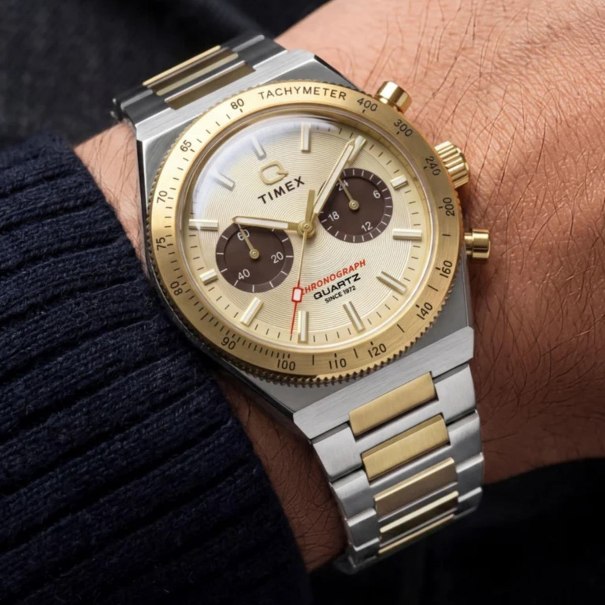 Timex Q Timex Continental 36mm Chronograph Gold Dial Two-Tone Steel Quartz Watch TW2Y92300