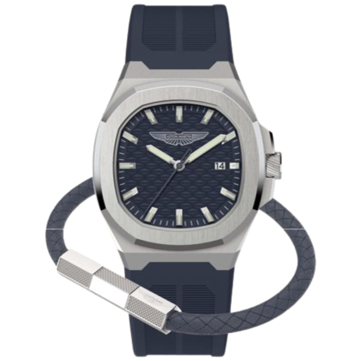 Aston Martin Icon GPQ 42mm Blue Dial Silicone Mens Quartz Watch and Bracelet Gift Sert MTIGGF601