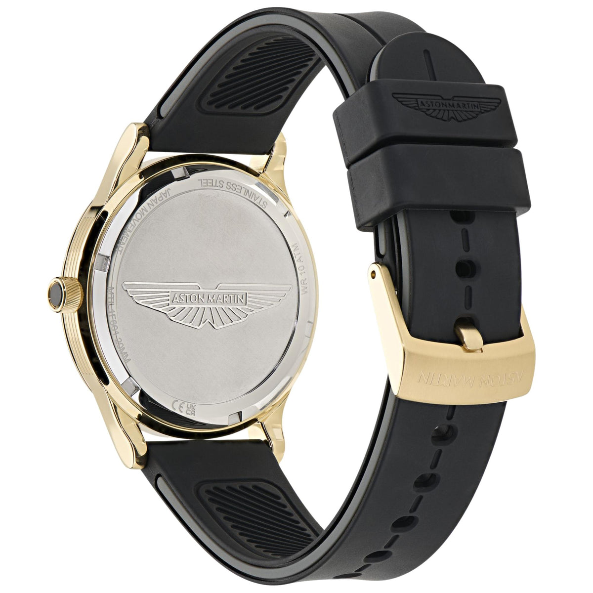 Aston Martin Icon SLS 40mm Small Seconds Black Dial Yellow Gold-Tone Steel Silicone Mens Quartz Watch MTIL1F601