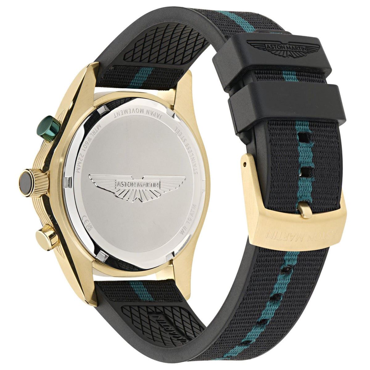Aston Martin Thrill CLP 45mm Chronograph Champagne Dial Yellow Gold-Tone Steel Silicone Mens Quartz Watch MTRL1F601