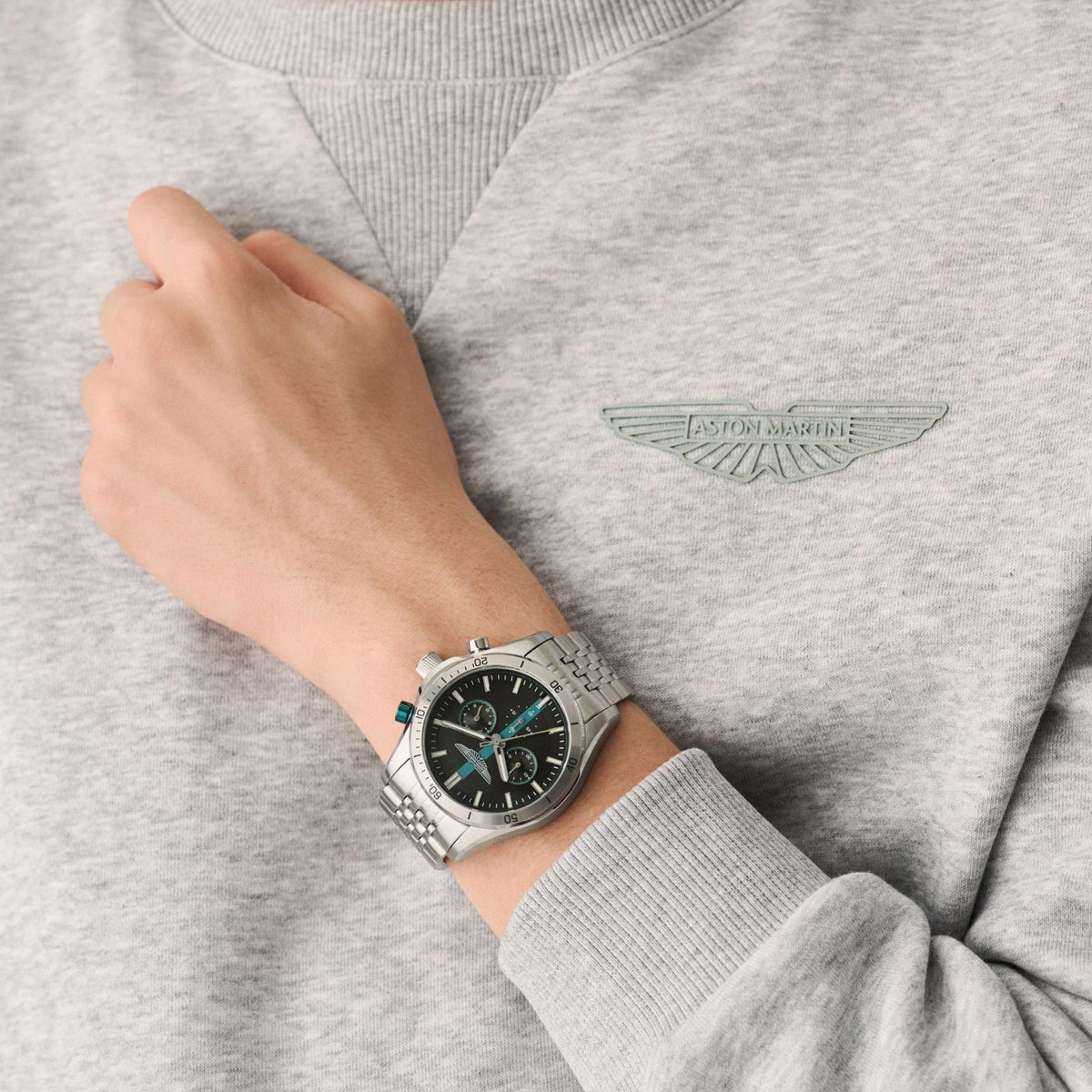 Aston Martin Thrill CLP 45mm Chronograph Black Dial Steel and Silicone Mens Quartz Watch MTRL1F607