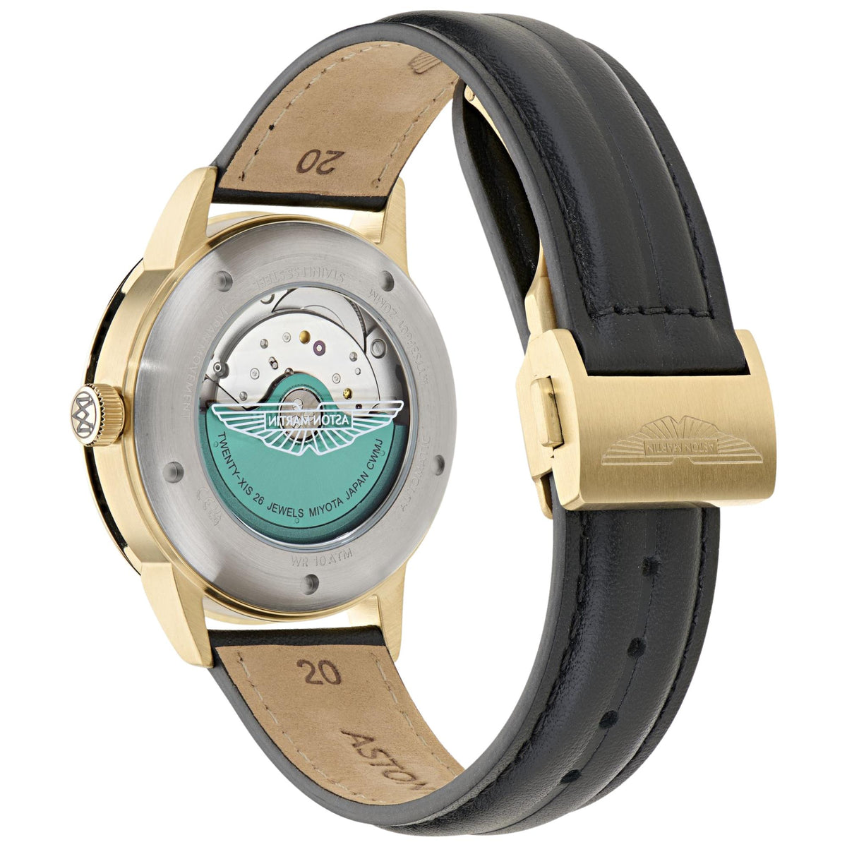 Aston Martin Timeless TS3 40mm Power Reserve White Dial Yellow Gold-Tone Steel Leather Mens Automatic Watch MTTS3F601