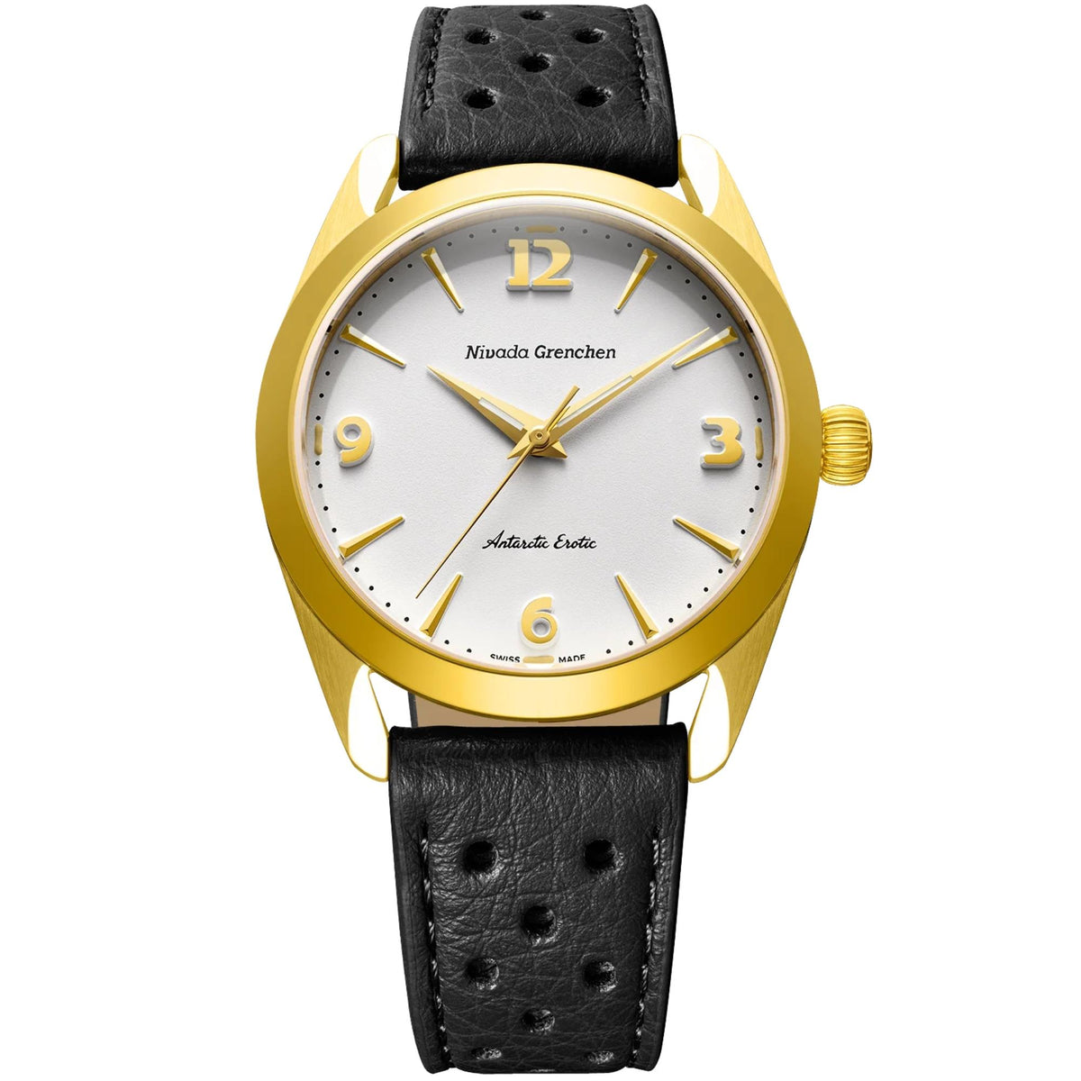Nivada Grenchen Antarctic Erotic Gold 38mm White Dial 18ct Yellow Gold-Plated Steel Leather Mens Manual-Wind Watch 320697M10
