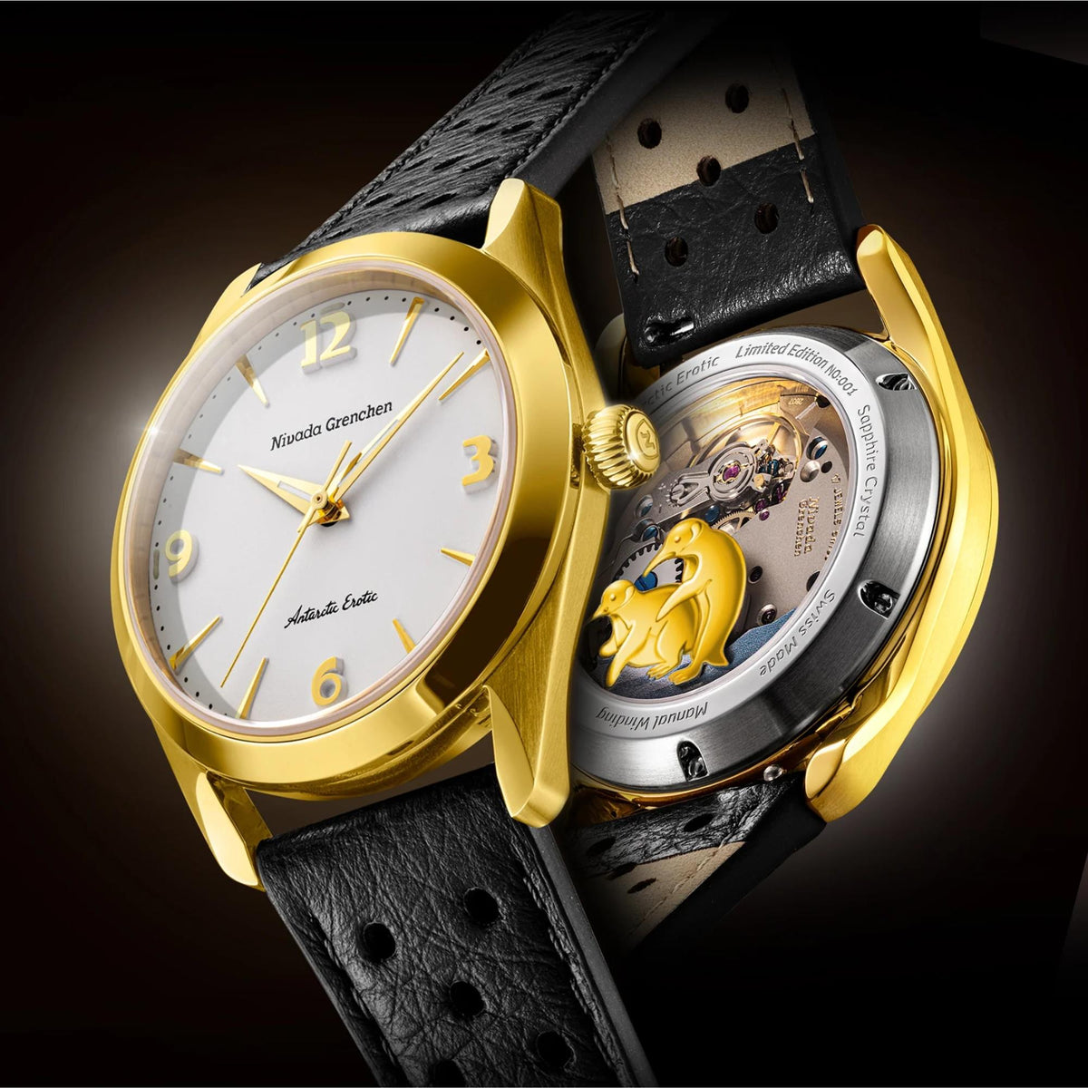 Nivada Grenchen Antarctic Erotic Gold 38mm White Dial 18ct Yellow Gold-Plated Steel Leather Mens Manual-Wind Watch 320697M10