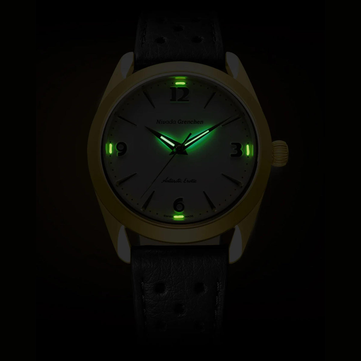 Nivada Grenchen Antarctic Erotic Gold 38mm White Dial 18ct Yellow Gold-Plated Steel Leather Mens Manual-Wind Watch 320697M23