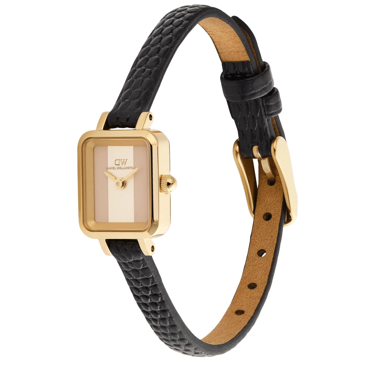 Daniel Wellington Quadro 15.4mm Two-Tone Dial Yellow Gold-Tone Steel Leather Ladies Quartz Watch DW00100957