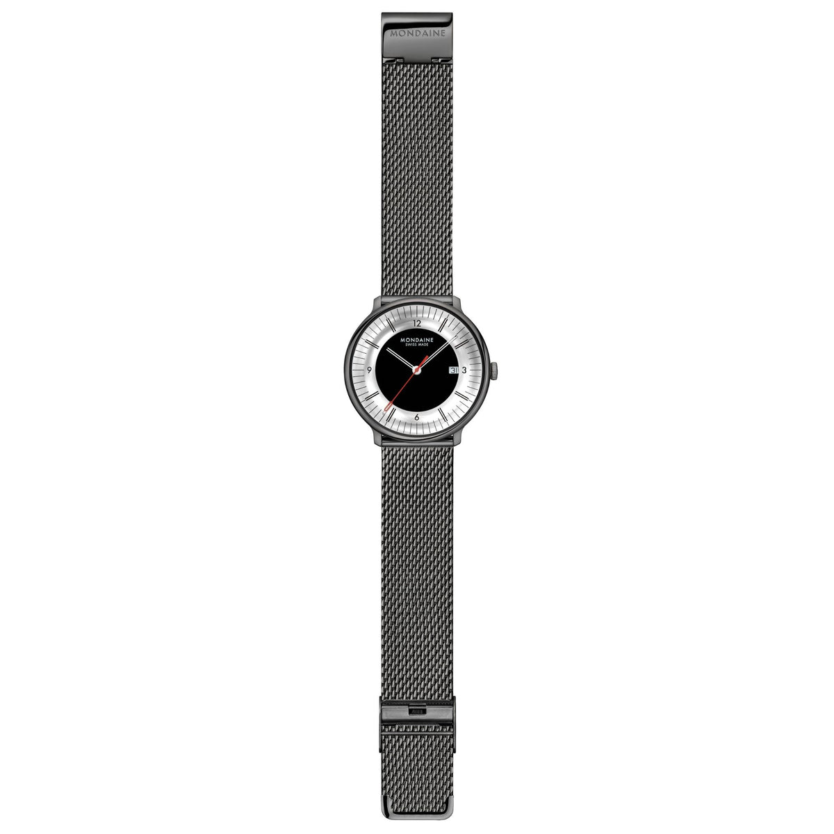 Mondaine Doppio Mirror 41mm Limited Edition Black Dial Steel Mens Quartz Watch MLE.41280.SM