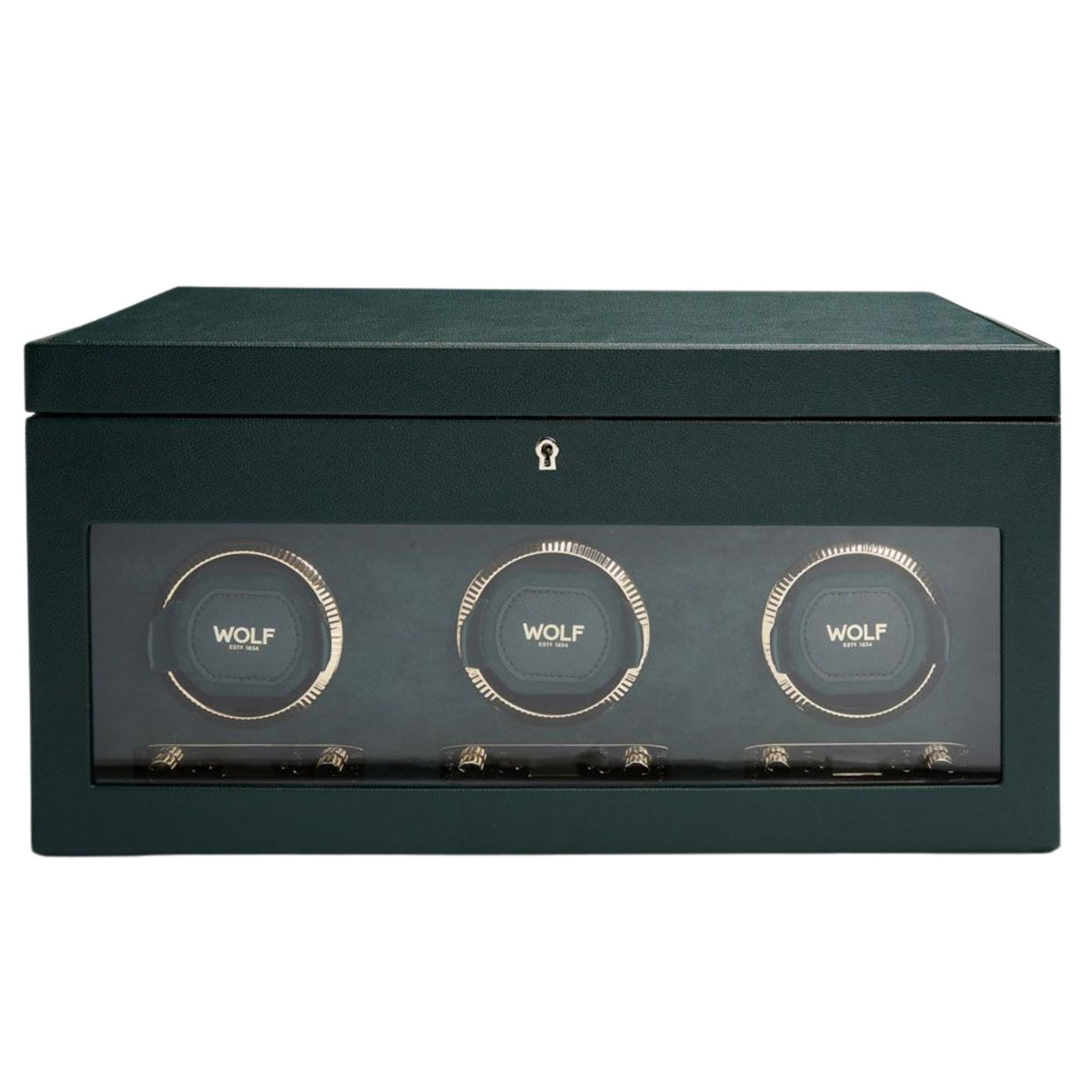 WOLF British Racing Green Triple Watch Winder with Storage 792341
