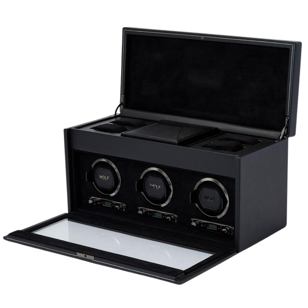 WOLF British Racing Black Triple Watch Winder with Storage 792302