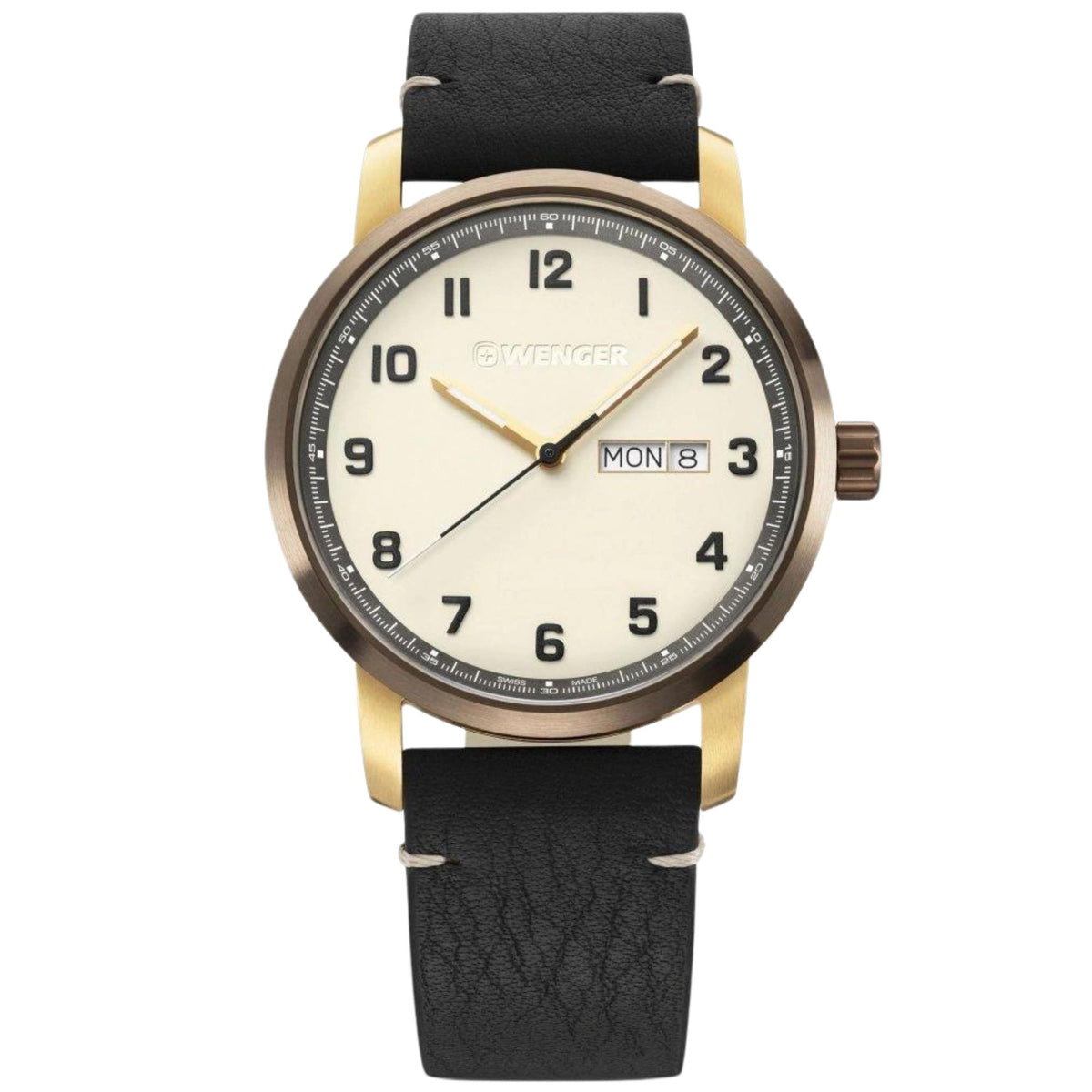 Wenger Attitude 42mm Cream Dial Yellow Gold-Tone Steel Leather Mens Quartz Watch 01.1541.124