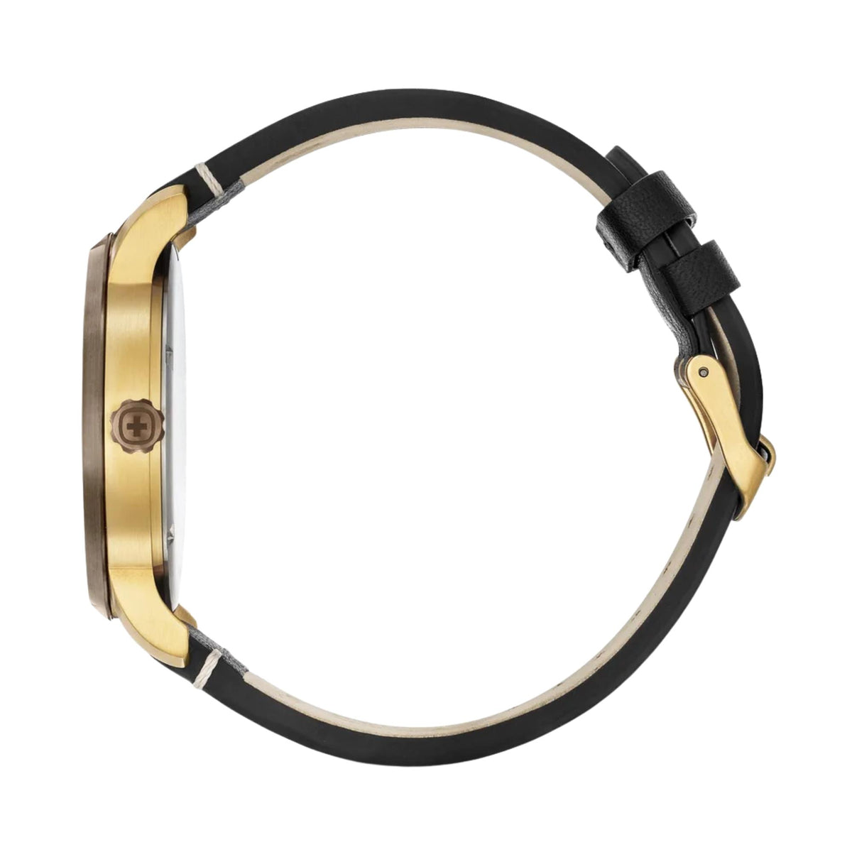 Wenger Attitude 42mm Cream Dial Yellow Gold-Tone Steel Leather Mens Quartz Watch 01.1541.124