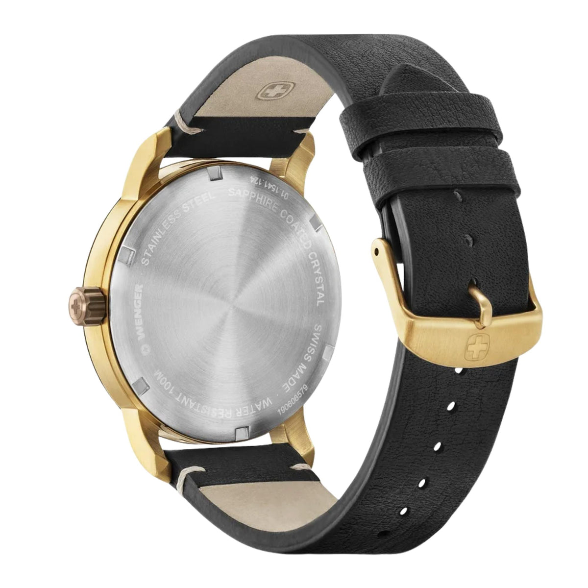 Wenger Attitude 42mm Cream Dial Yellow Gold-Tone Steel Leather Mens Quartz Watch 01.1541.124