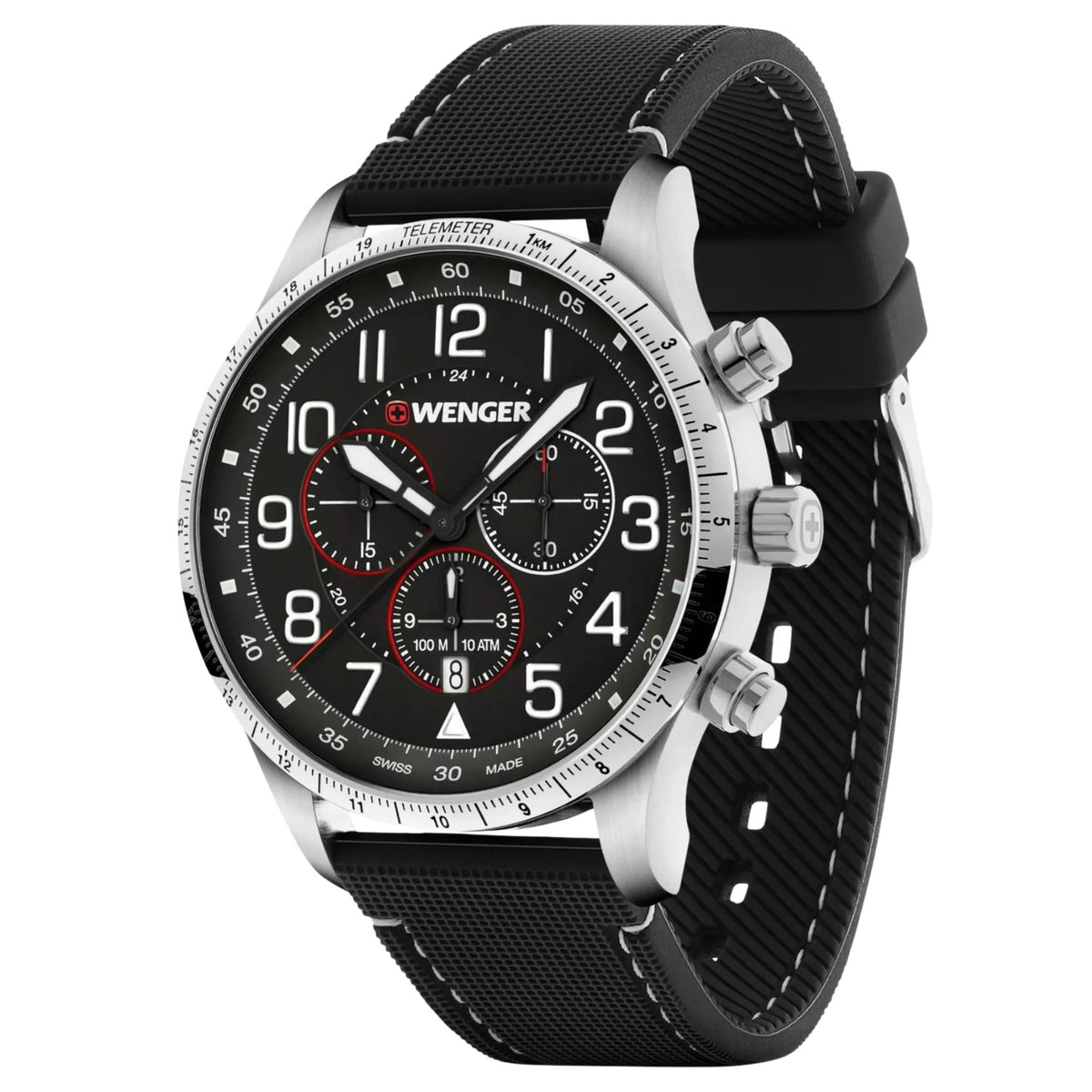 Wenger Attitude 44mm Chronograph Black Dial Silicone Mens Quartz Watch 01.1543.119