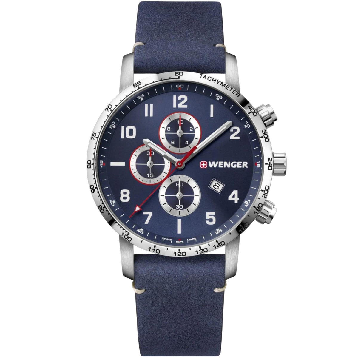Wenger Attitude 44mm Chronograph Blue Dial Leather Mens Quartz Watch 01.1543.109