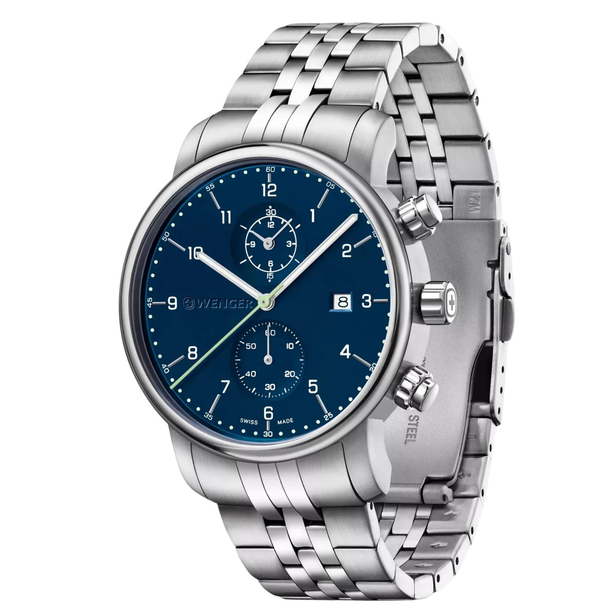 Wenger Urban Classic 42mm Chronograph Blue Dial Steel Mens Quartz Watch 01.1743.124