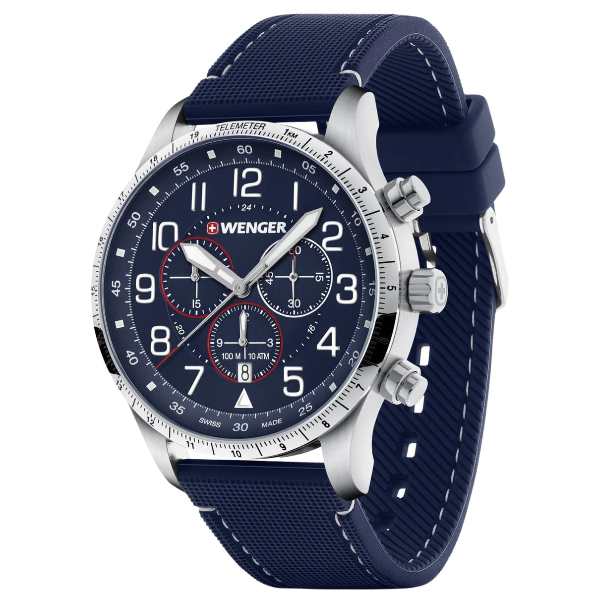 Wenger Attitude 44mm Chronograph Blue Dial Silicone Mens Quartz Watch 01.1543.117
