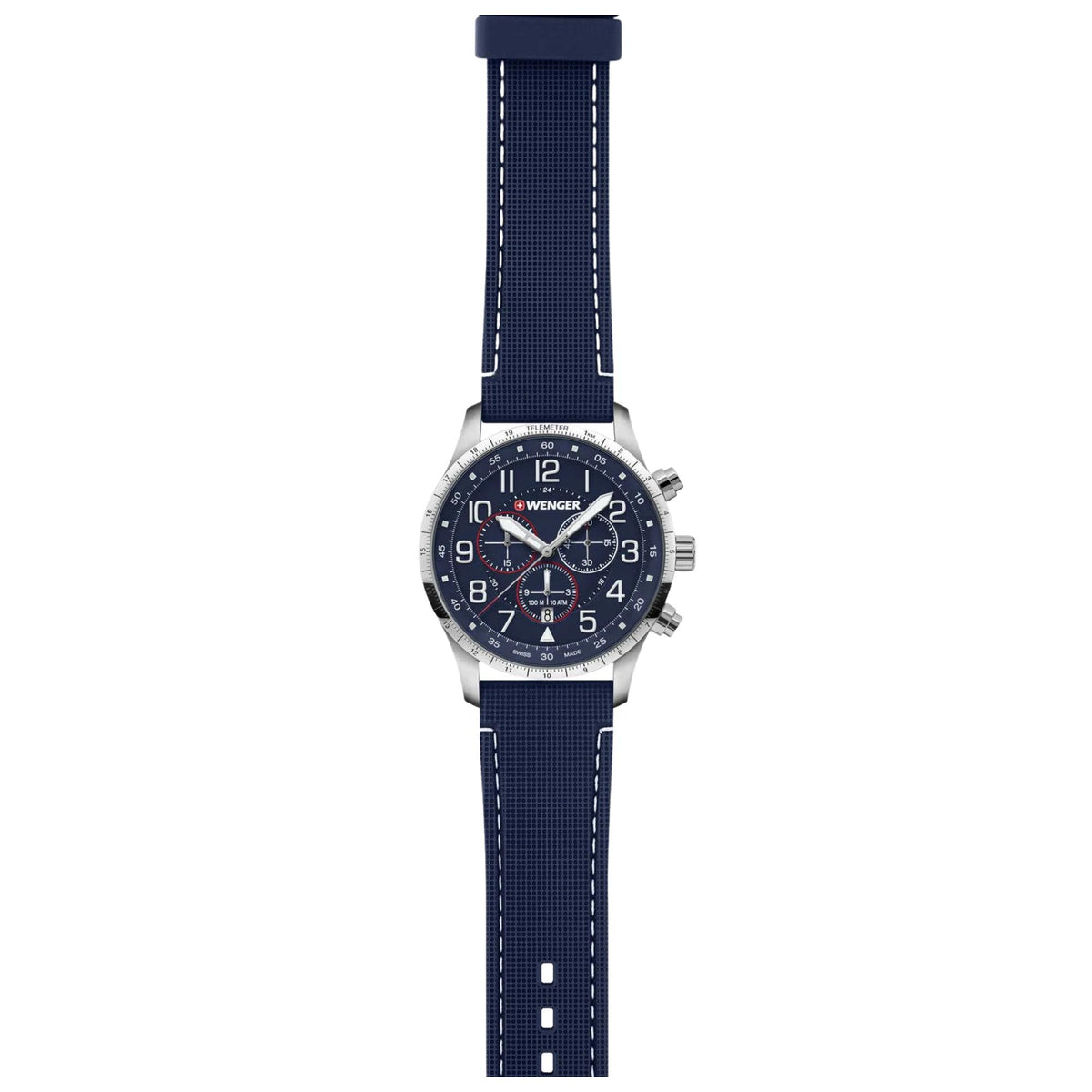Wenger Attitude 44mm Chronograph Blue Dial Silicone Mens Quartz Watch 01.1543.117