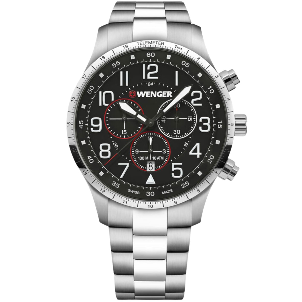 Wenger Attitude 44mm Chronograph Black Dial Steel Mens Quartz Watch 01.1543.120
