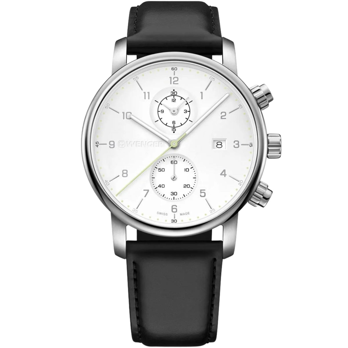 Wenger Urban Classic 42mm Chronograph White Dial Leather Mens Quartz Watch 01.1743.123