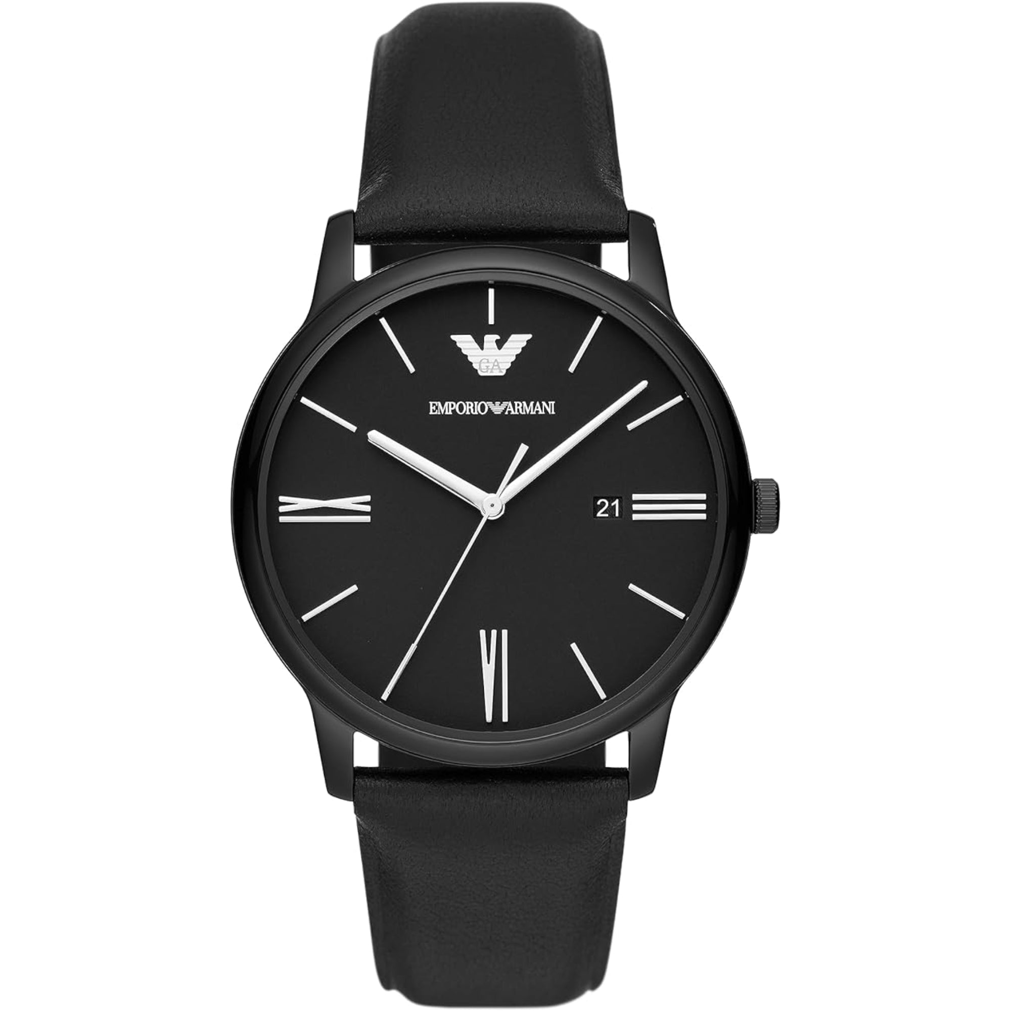 Emporio Armani Three-Hand Date Black Leather Watch Men’s AR11573