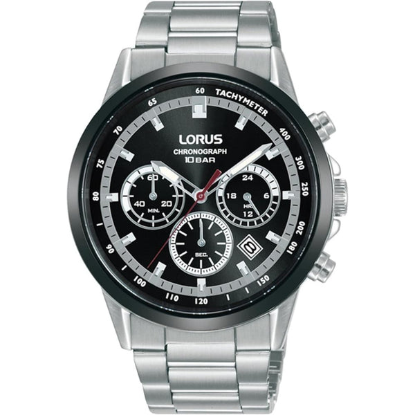 Lorus Sports Chronograph Quartz Black Dial Stainless Steel Bracelet Men's Watch RT397JX9