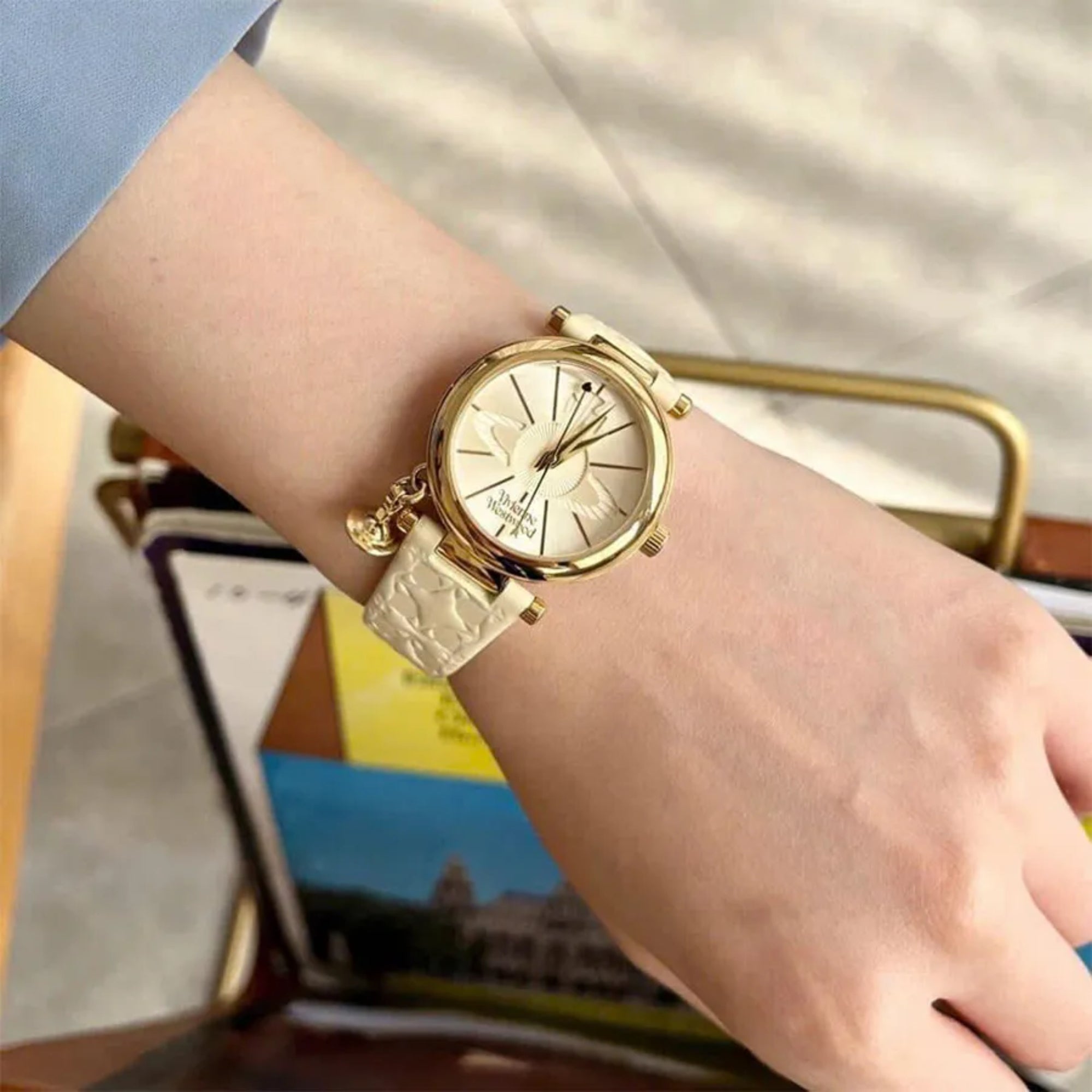 Vivienne Westwood Orb II Quartz Cream Dial Leather Strap Ladies Watch VV006WHWH