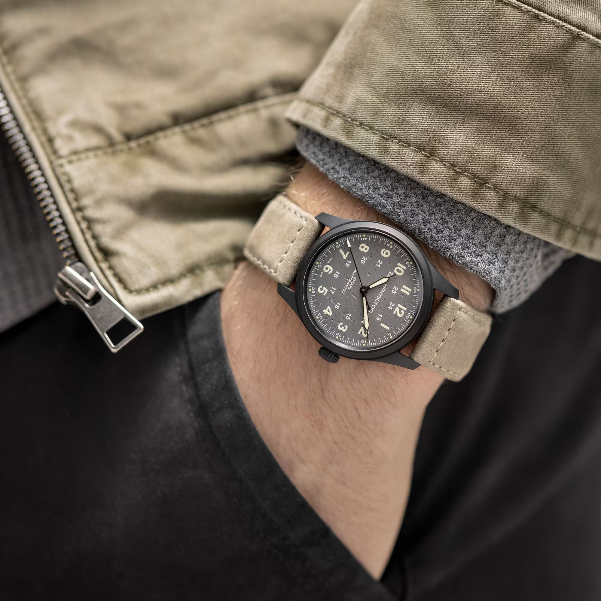 Hamilton Khaki Field Titanium Automatic Grey Dial Brown Leather Strap Men's Watch H70215880