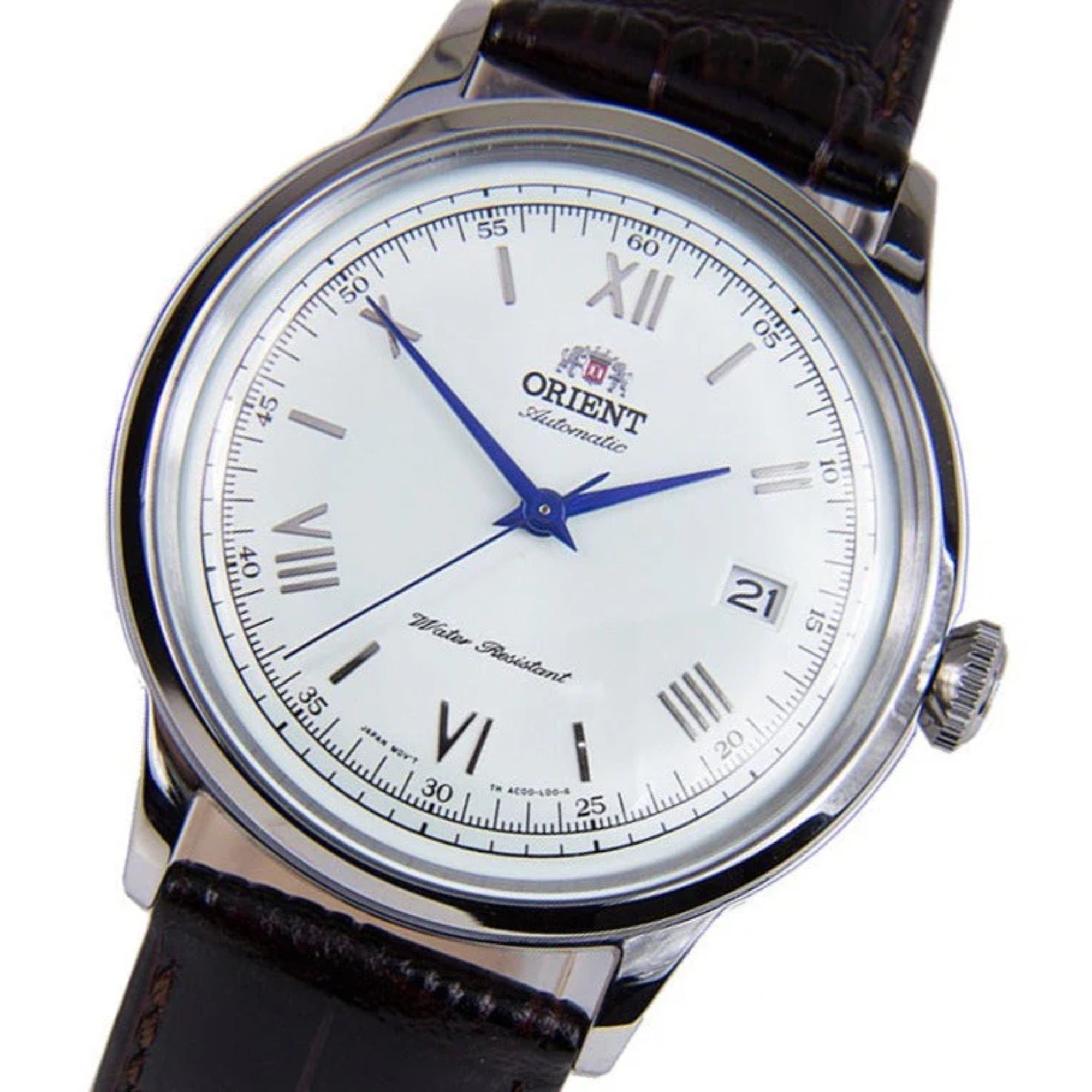 Orient Bambino Classic Vintage Style Automatic White Dial Brown Leather Strap Men’s Dress Watch TAC00009W0