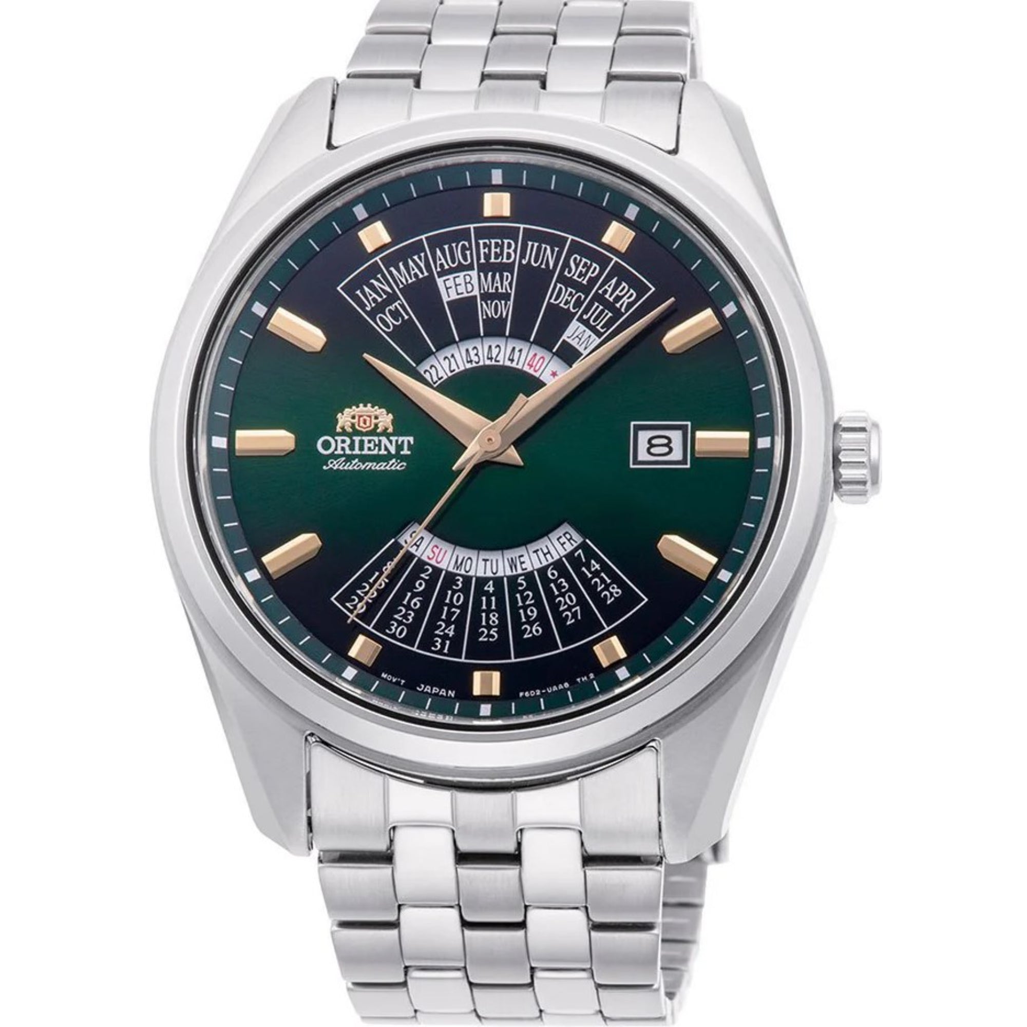 Orient Multi-Year Calendar Mechanical Green Dial Stainless Steel Bracelet Men’s Watch RA-BA0002E10B