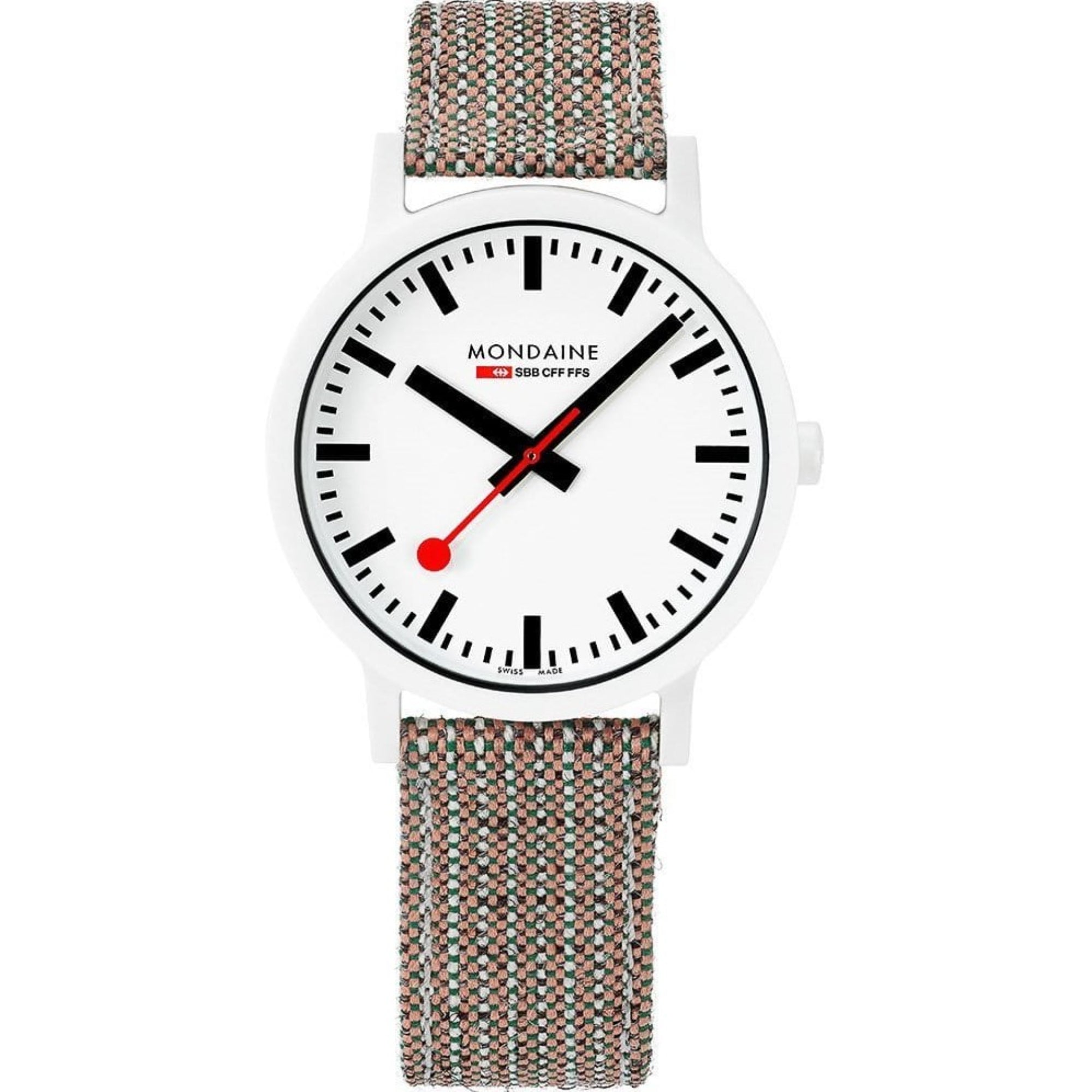 Mondaine Essence Quartz White Dial Brown Textile Strap Unisex Watch MS1.41110.LG