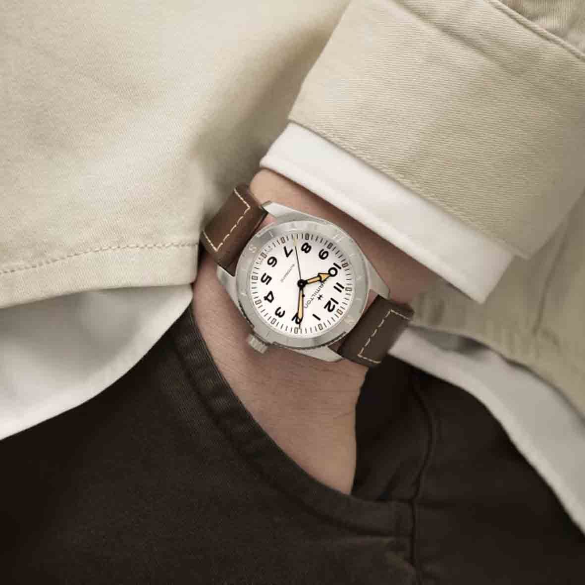 Hamilton Khaki Field Expedition Auto White Dial Brown Leather Strap Men's Watch H70225510