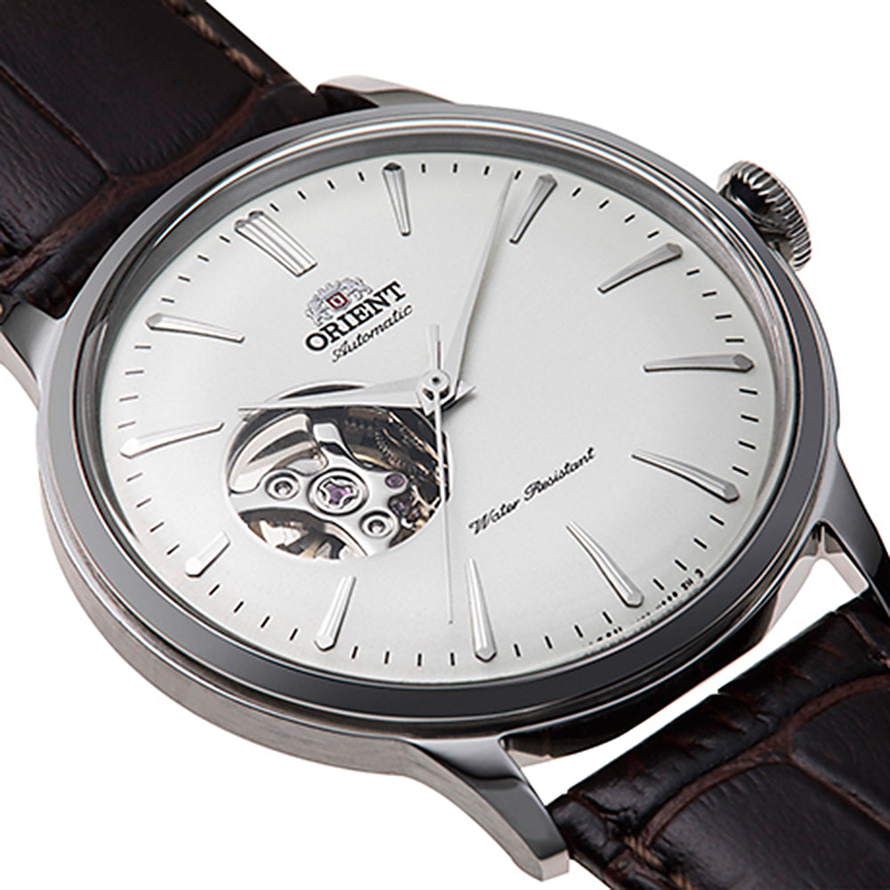 Orient Bambino Open Heart White Dial Brown Leather Strap Men’s Watch RA-AG0002S30B