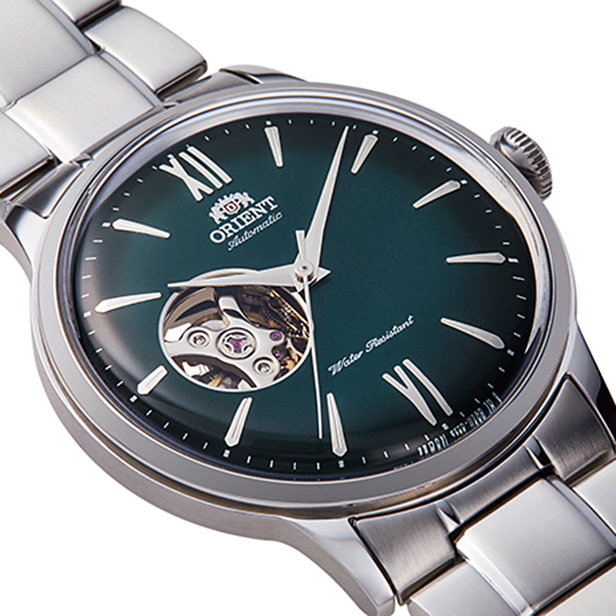 Orient Bambino 41mm Open Heart Green Dial Steel Mens Automatic Watch RA-AG0026E10B