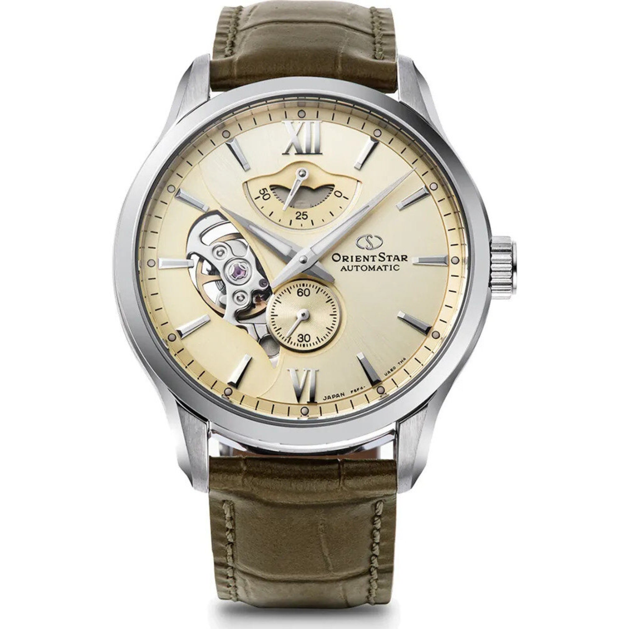 Orient Star Contemporary Champagne Gold Dial Leather Strap Men's Watch RE-AV0B10G00B