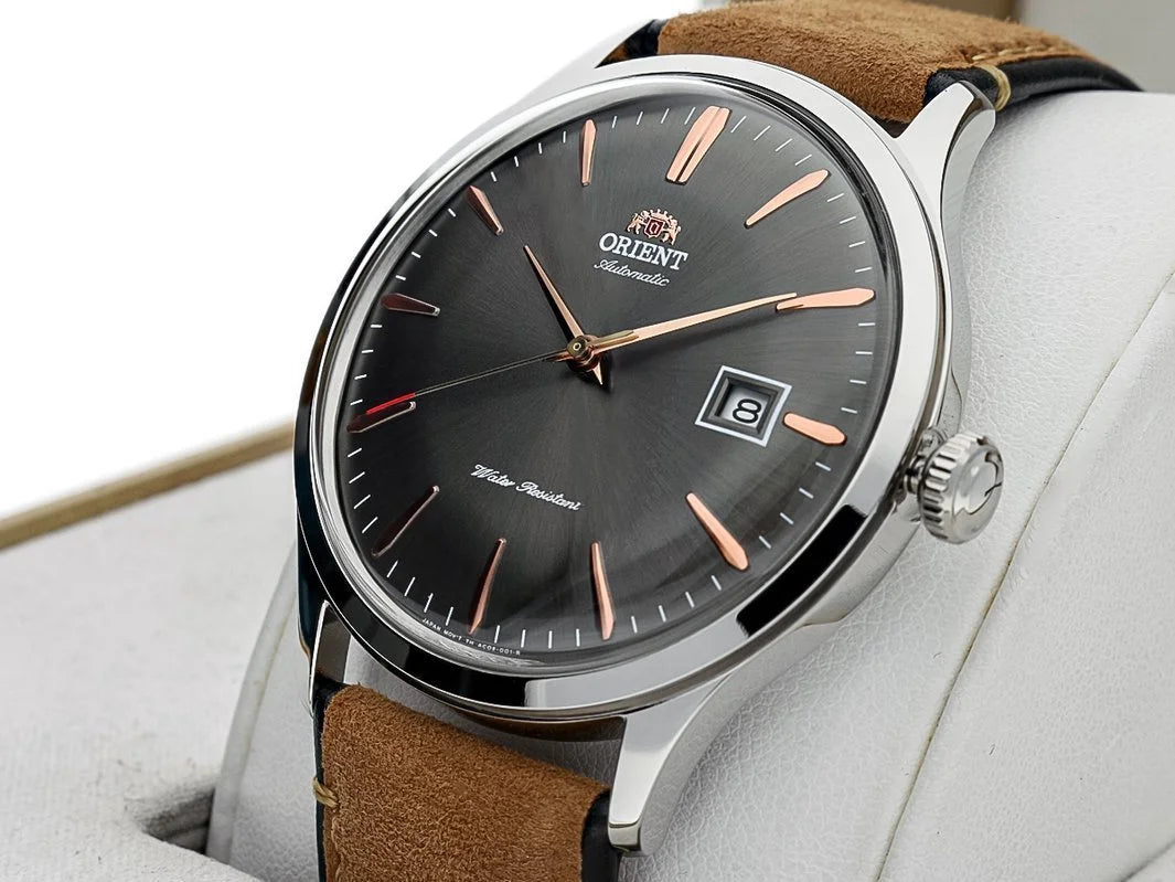 Orient Bambino Version 4 Classic Vintage Style Grey Dial Leather Strap Men’s Dress Watch TAC08003A0
