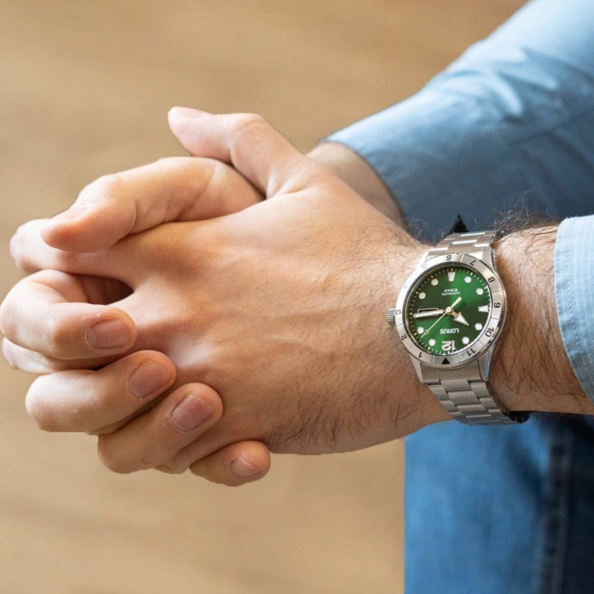 Lorus Sport Classic Green Sunray Dial Steel Strap Men’s Watch RL463BX9