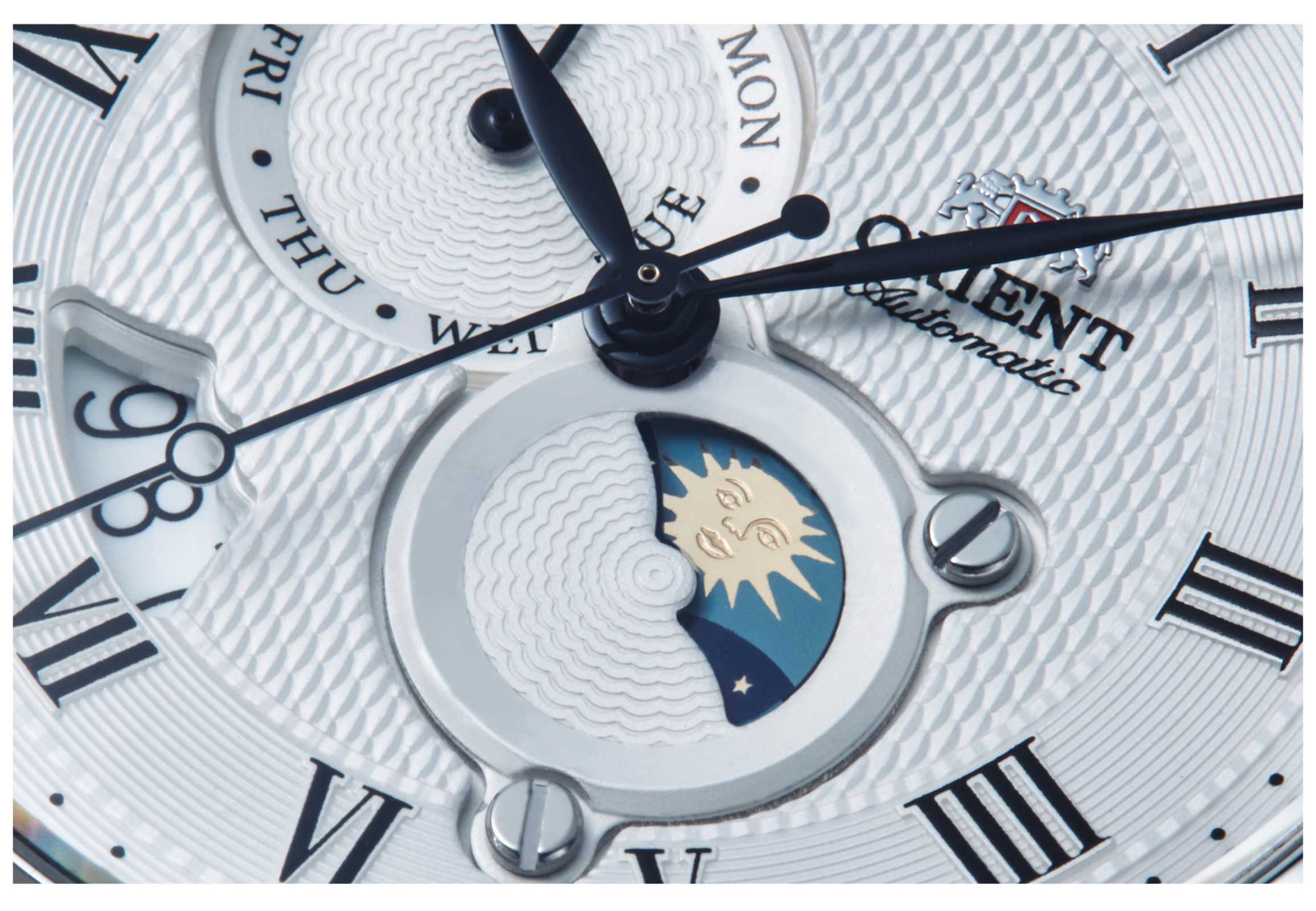 Orient Bambino Sun & Moon Mechanical White Dial Black Leather Strap Men’s Watch RA-AK0008S10B