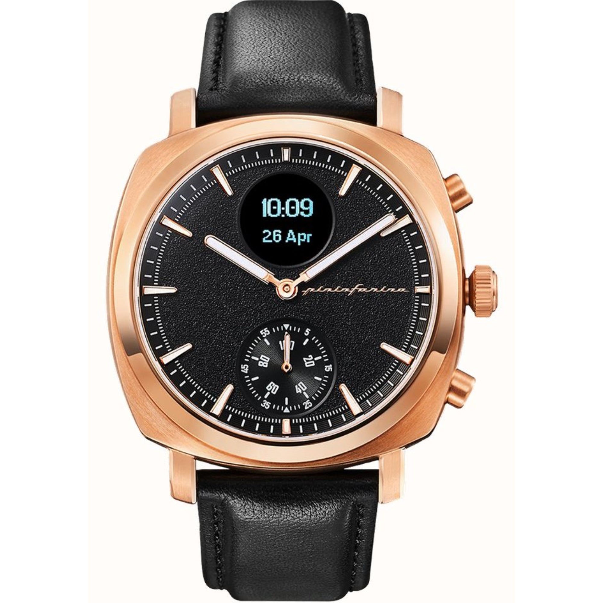 Pininfarina Senso Hybrid Sunburst Rose Black Dial Black Leather Strap Men’s Watch PMH01A-03